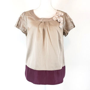 Floreat Anthropologie Top SIZE 12 Gray Purple Color Block Floral Blouse Womens